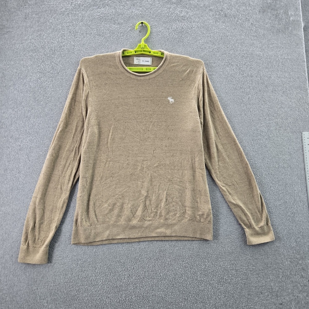 Abercrombie & Fitch Men Sweater XL Brown Cotton Nylon Long Sleeve Logo‎ Moose